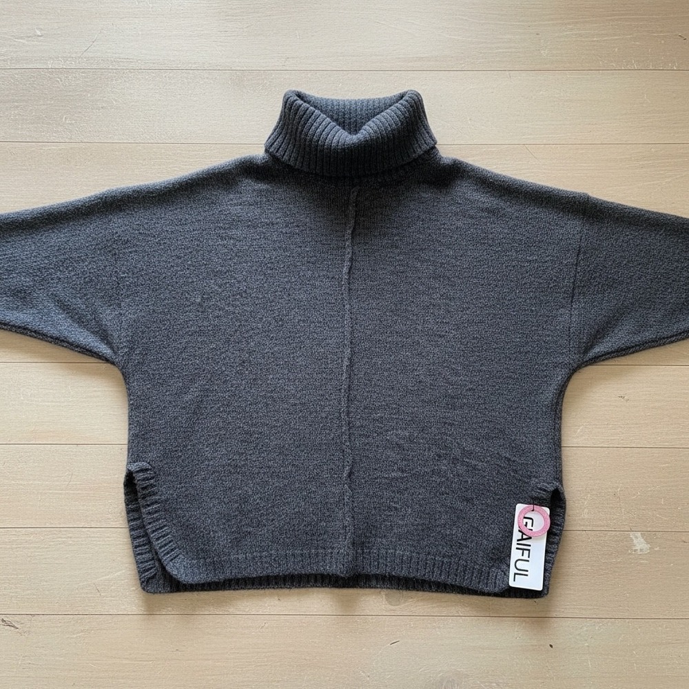 FRiFUL Charcoal Gray Oversized Turtleneck‎ Sweater Dolman Sleeve Women's Size S